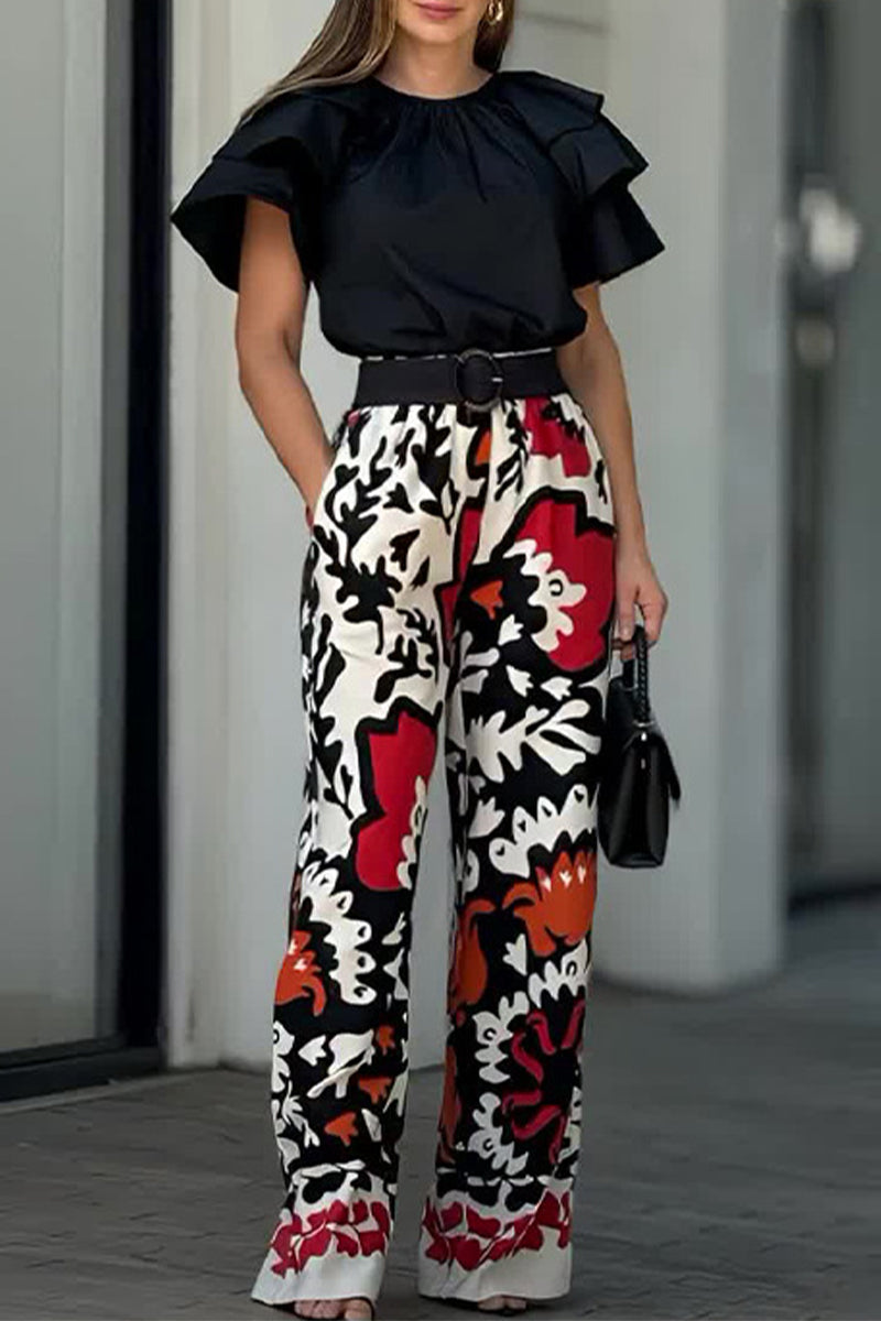 Talia | Casual Floral Print Ruffle Two-Piece Set