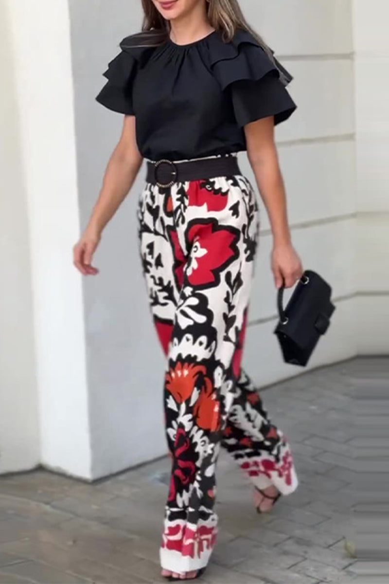 Talia | Casual Floral Print Ruffle Two-Piece Set