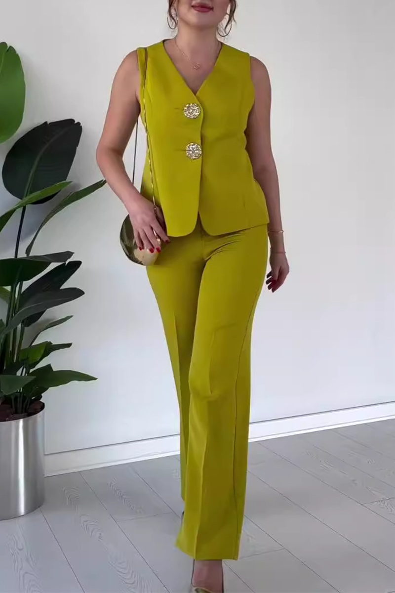 Talia | Elegant Solid Color Patchwork V-Neck Two-Piece Set