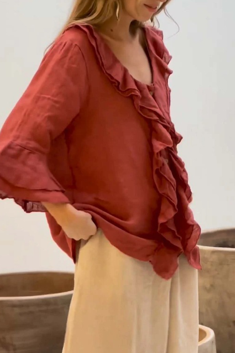 Talia | Casual Solid Color Ruffle V-Neck Blouse