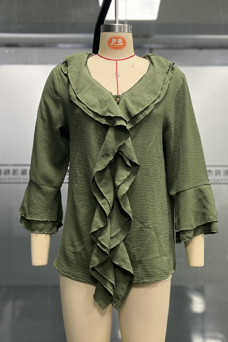 Talia | Casual Solid Color Ruffle V-Neck Blouse