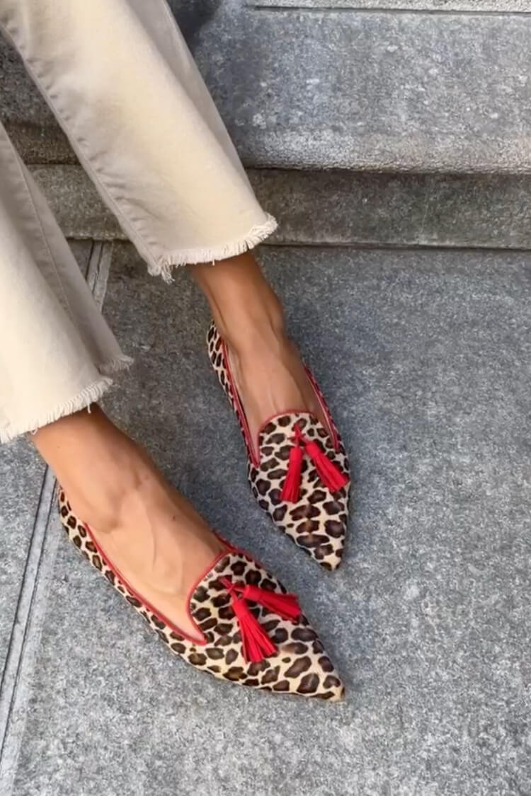 Talia | Pointed Loafer with Red Tassels