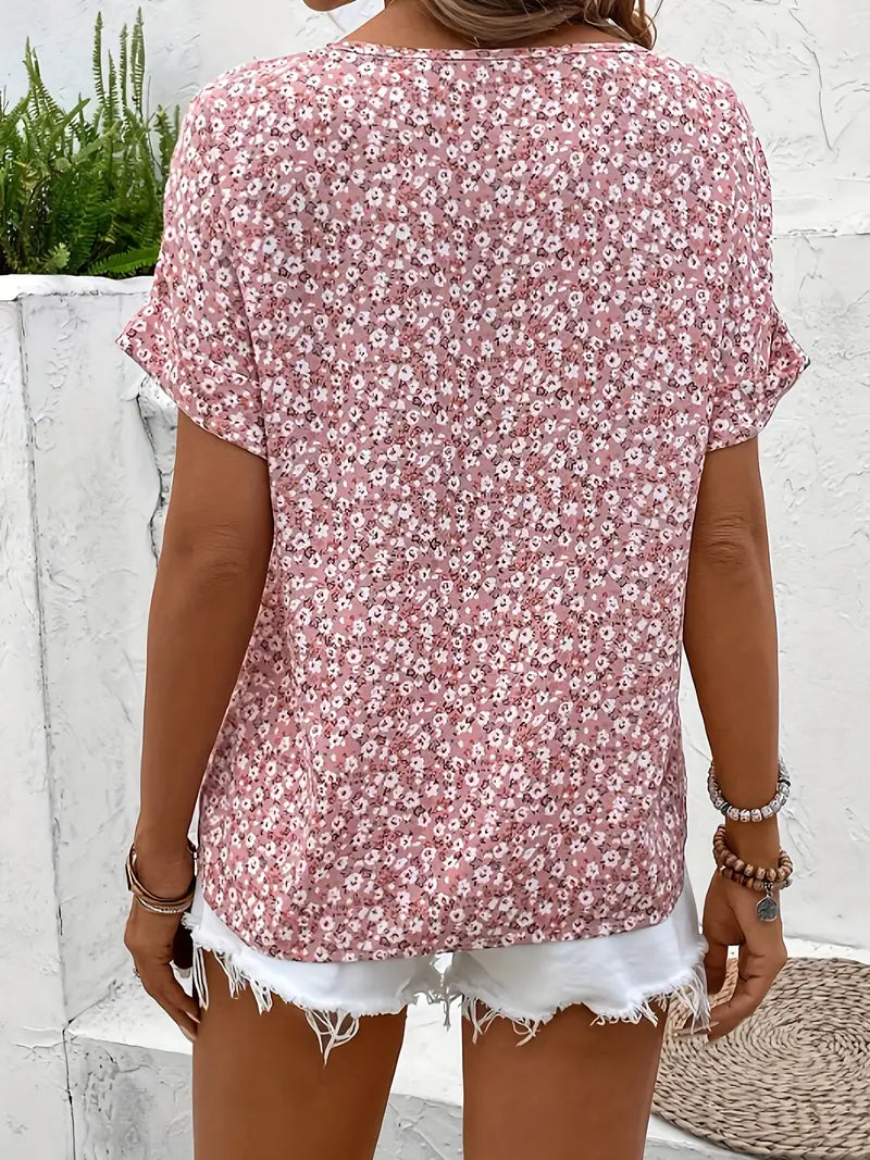 Talia | Floral Pink Print Blouse for Everyday Elegance