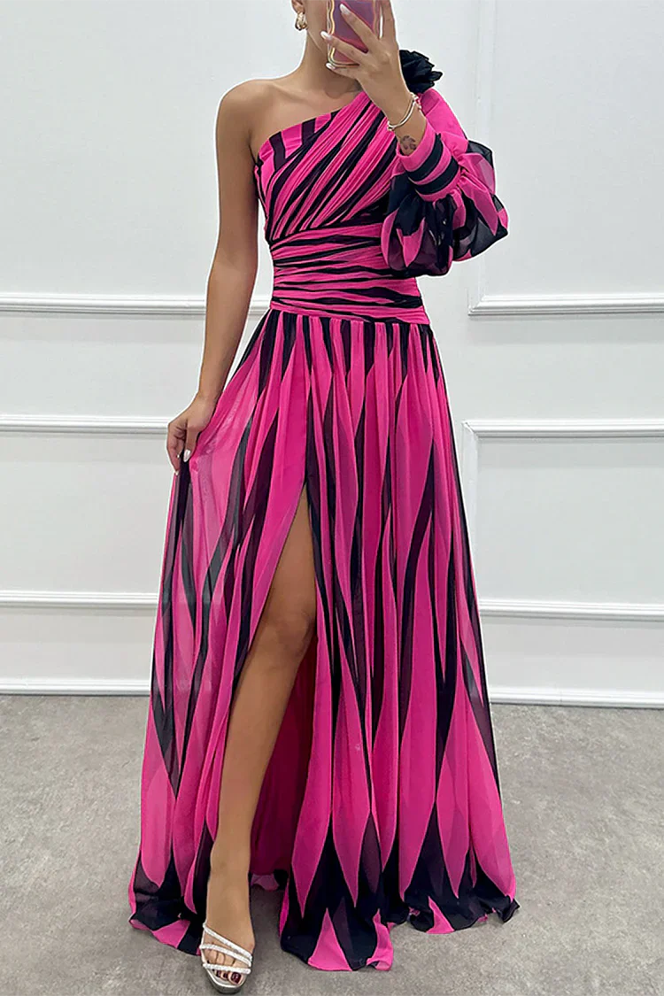 Talia | Elegant Striped One-Shoulder Maxi Dress