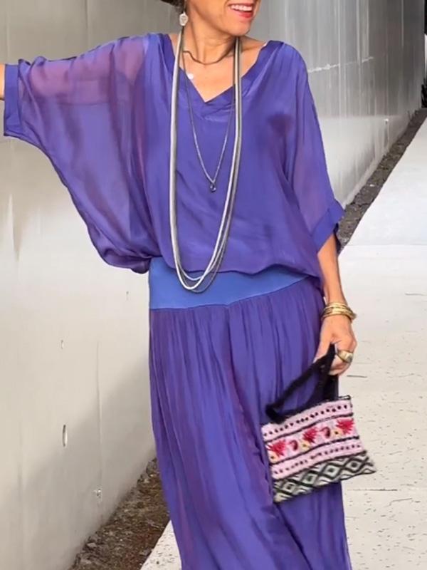 Talia | Elegant Chiffon Wide-Leg Pants Two-Piece Set