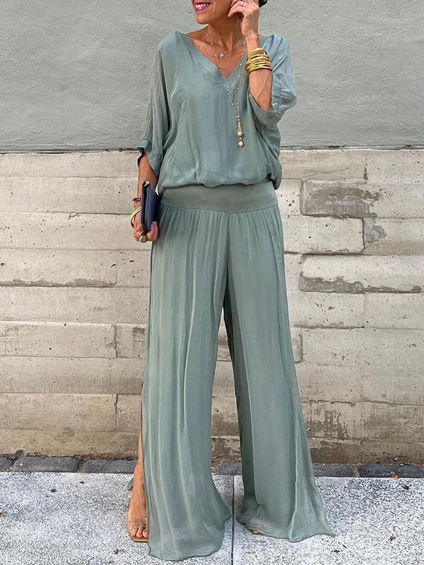 Talia | Elegant Chiffon Wide-Leg Pants Two-Piece Set