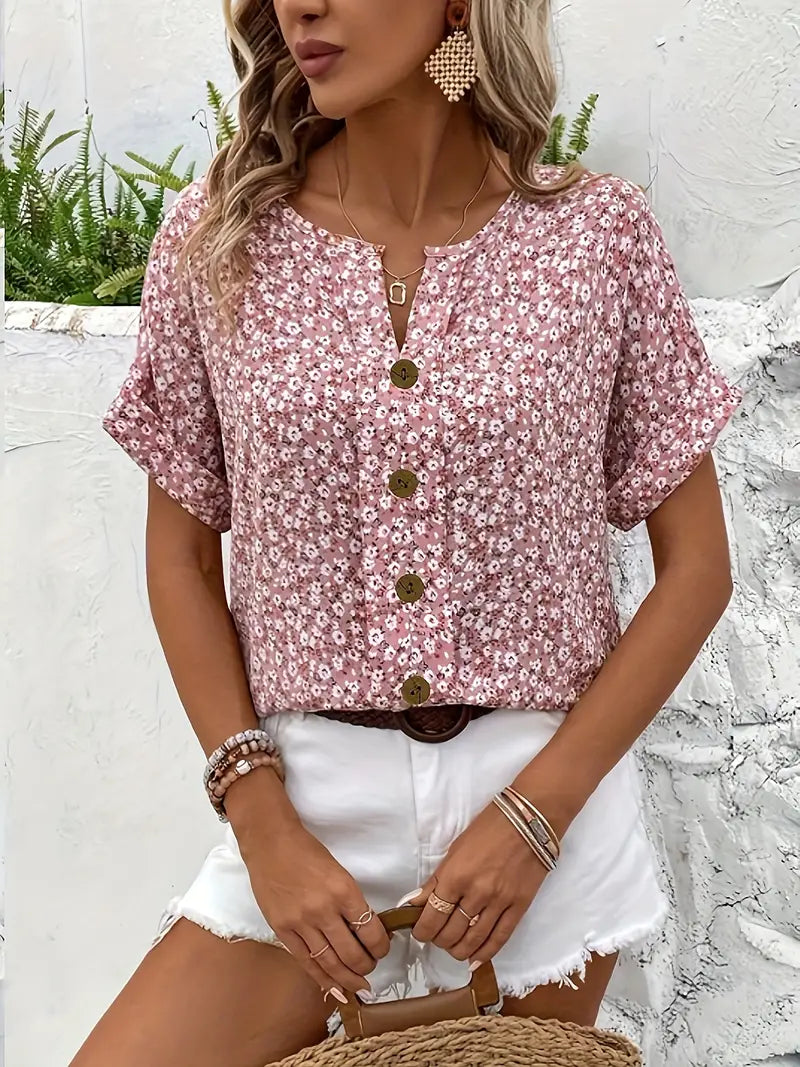 Talia | Floral Pink Print Blouse for Everyday Elegance