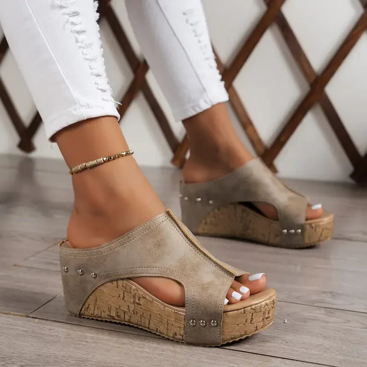 Talia | Elegant Rubber Sole Buckle Wedge Sandals