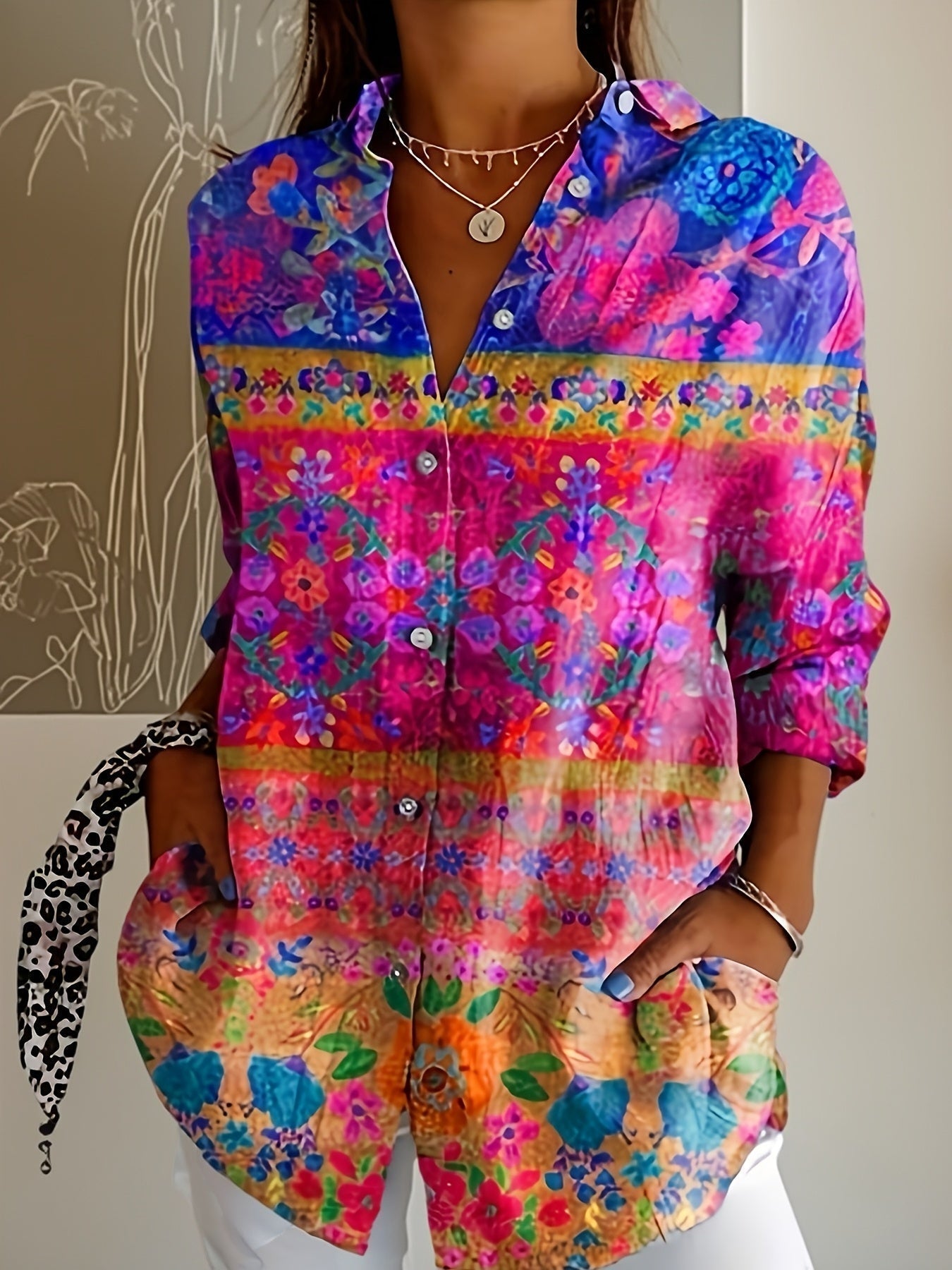 Talia | Vibrant Boho Button-Up