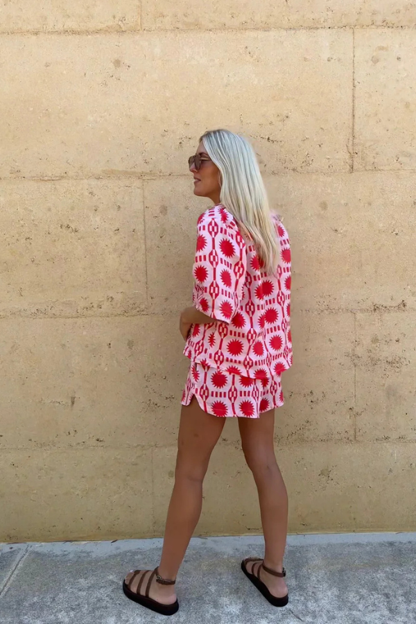 Talia | Beach Style Printed Shirt and Short Set