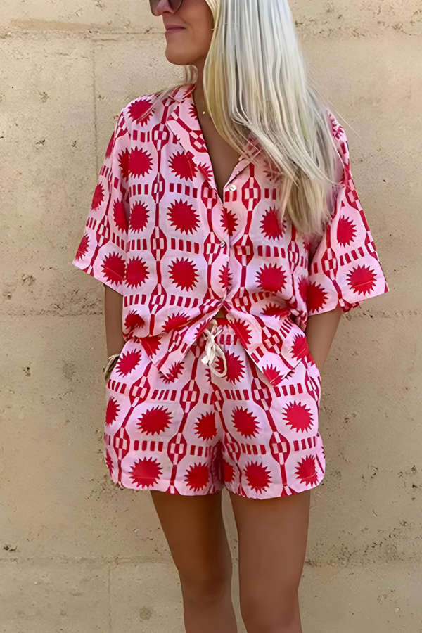 Talia | Beach Style Printed Shirt and Short Set