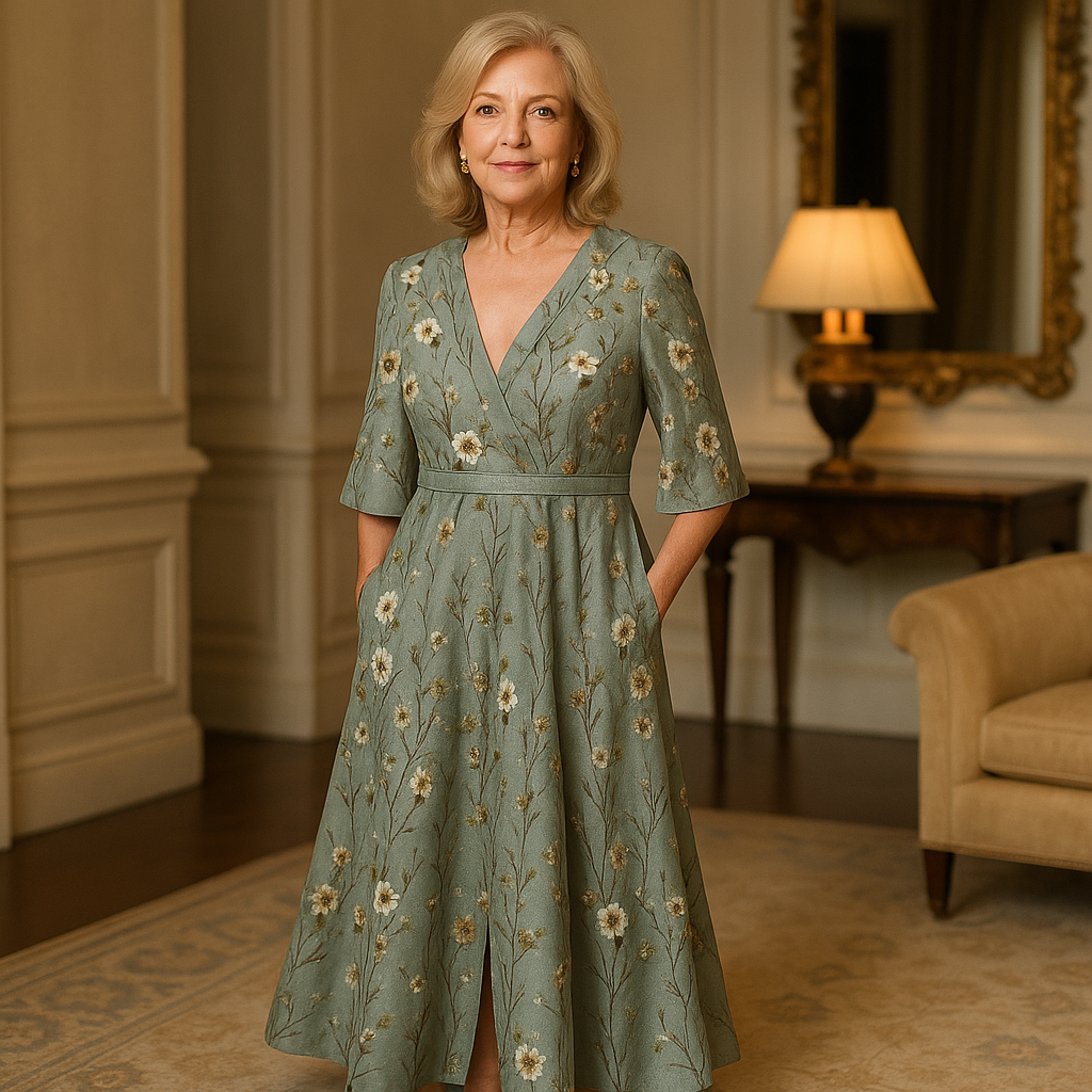 Talia | Elegant V-Neck Belted Boho Dress