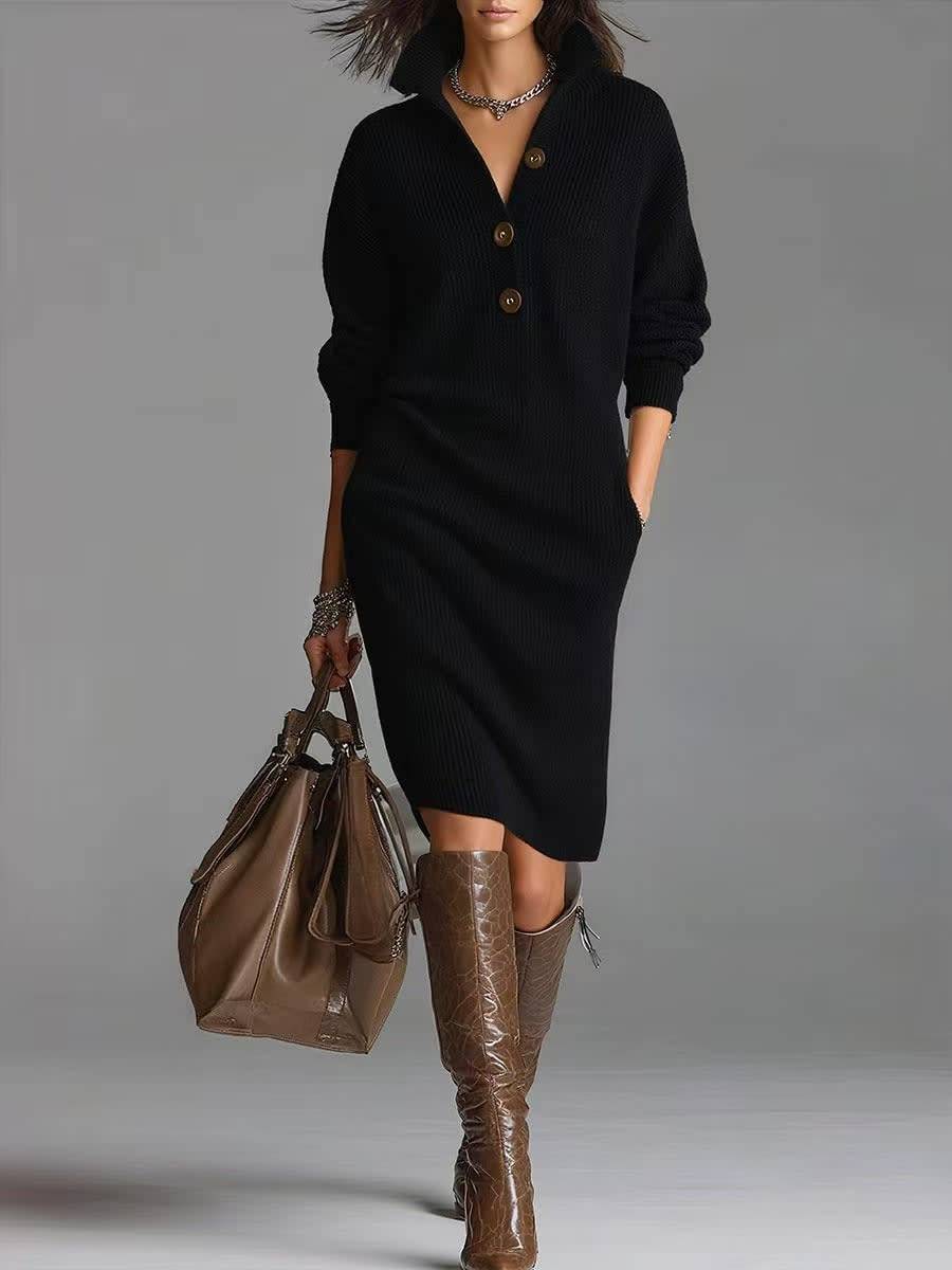 Arden Lane | Elegant Button-Up Sweater Dress