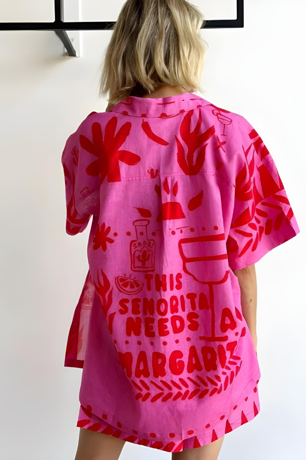 Talia | Vintage Graffiti 2 Pieces Shirt and Shorts Set