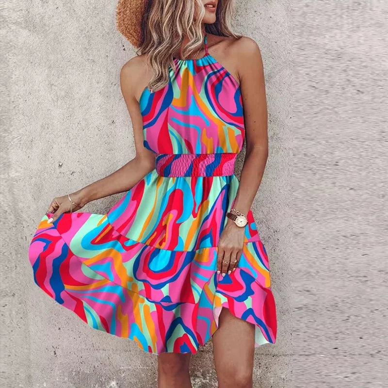 Talia | Colorful Bohemian V-Neck Midi Dress
