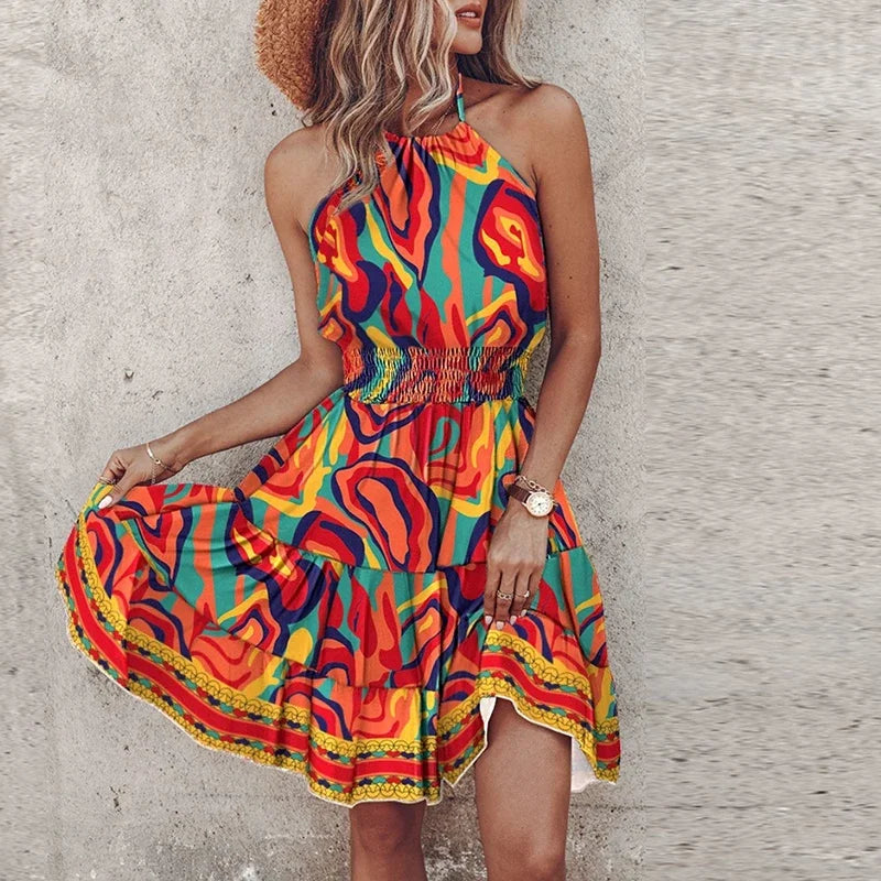 Talia | Colorful Bohemian V-Neck Midi Dress