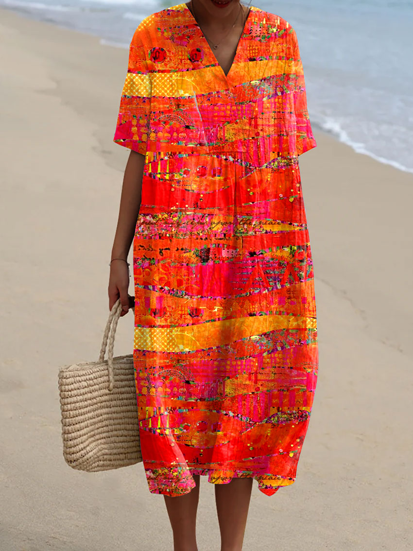 Talia | Vintage Art Print Casual Cotton and Linen