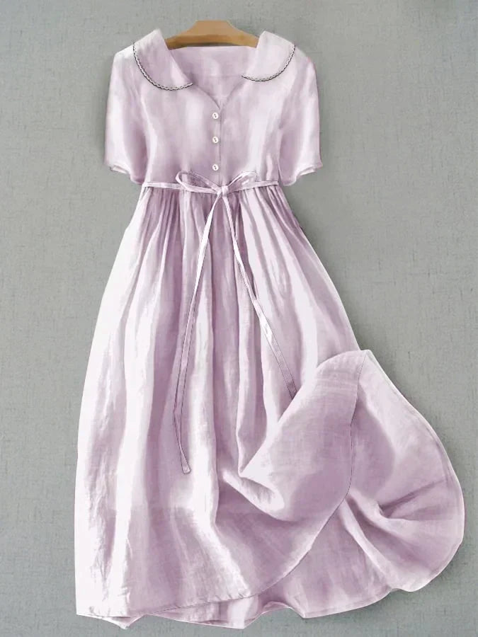 Talia | Elegant Cotton Linen Mid Sleeve Dress