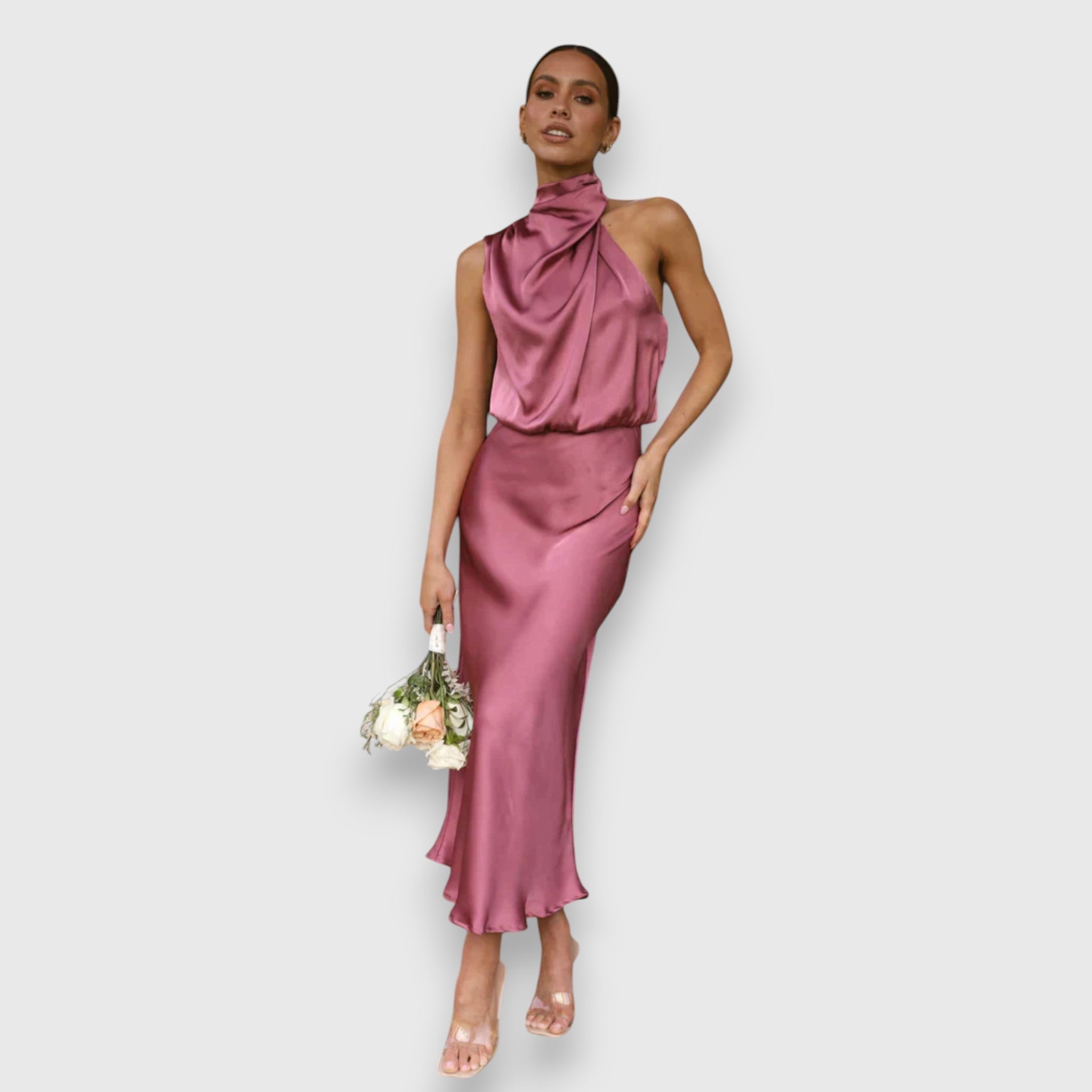Talia | Elegant Satin Halter Dress