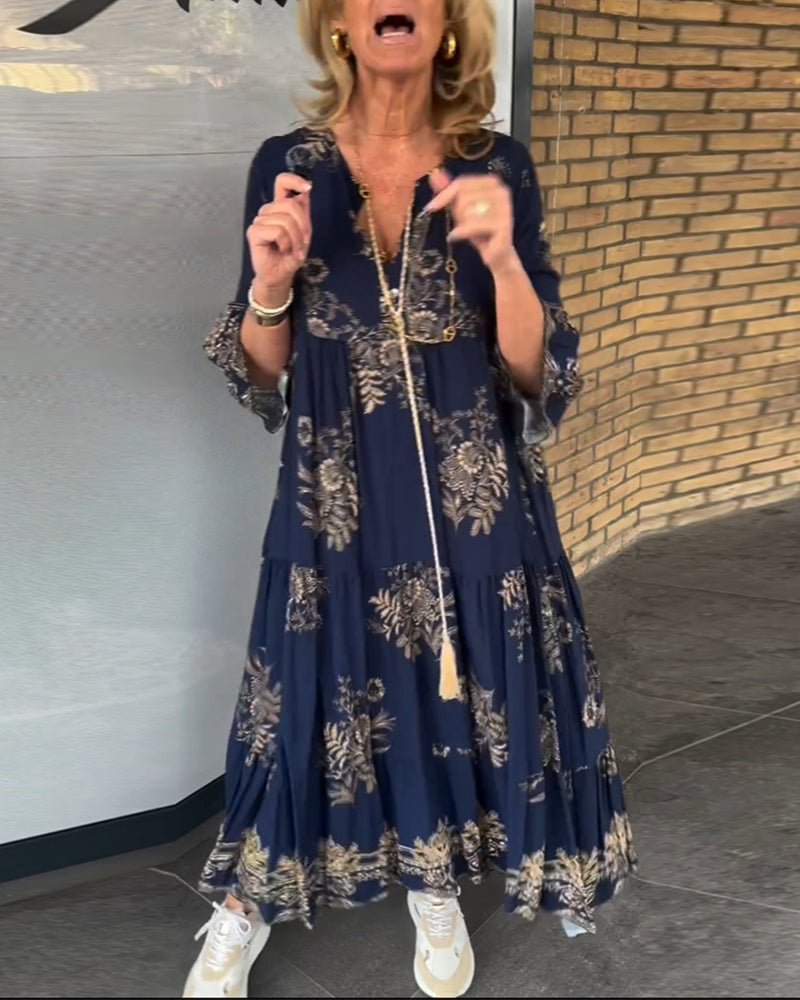 Talia | Vintage Loose V-Neck Midi Dress