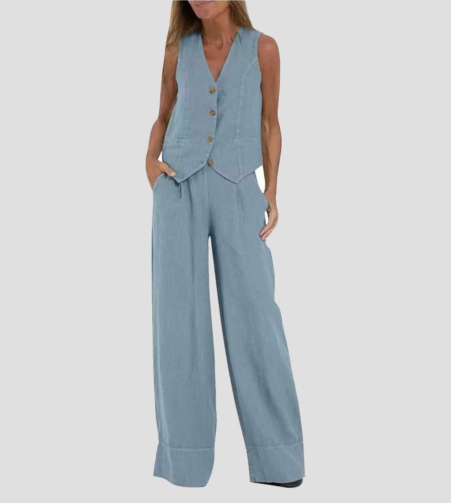 Talia | Buttoned Vest & Wide-Leg Trousers Set