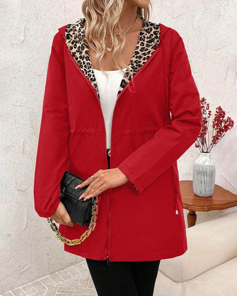 Talia | Reversible Hooded Coat with Leopard Print