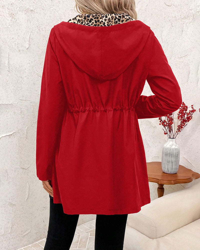 Talia | Reversible Hooded Coat with Leopard Print