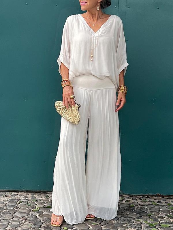 Talia | Elegant Chiffon Wide-Leg Pants Two-Piece Set