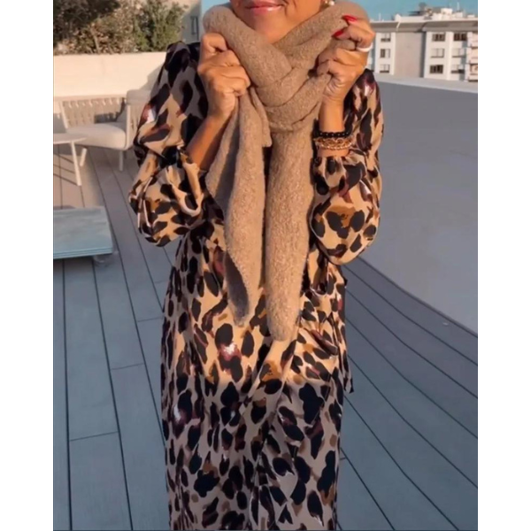 Talia | Leopard Print Autumn Maxi Dress