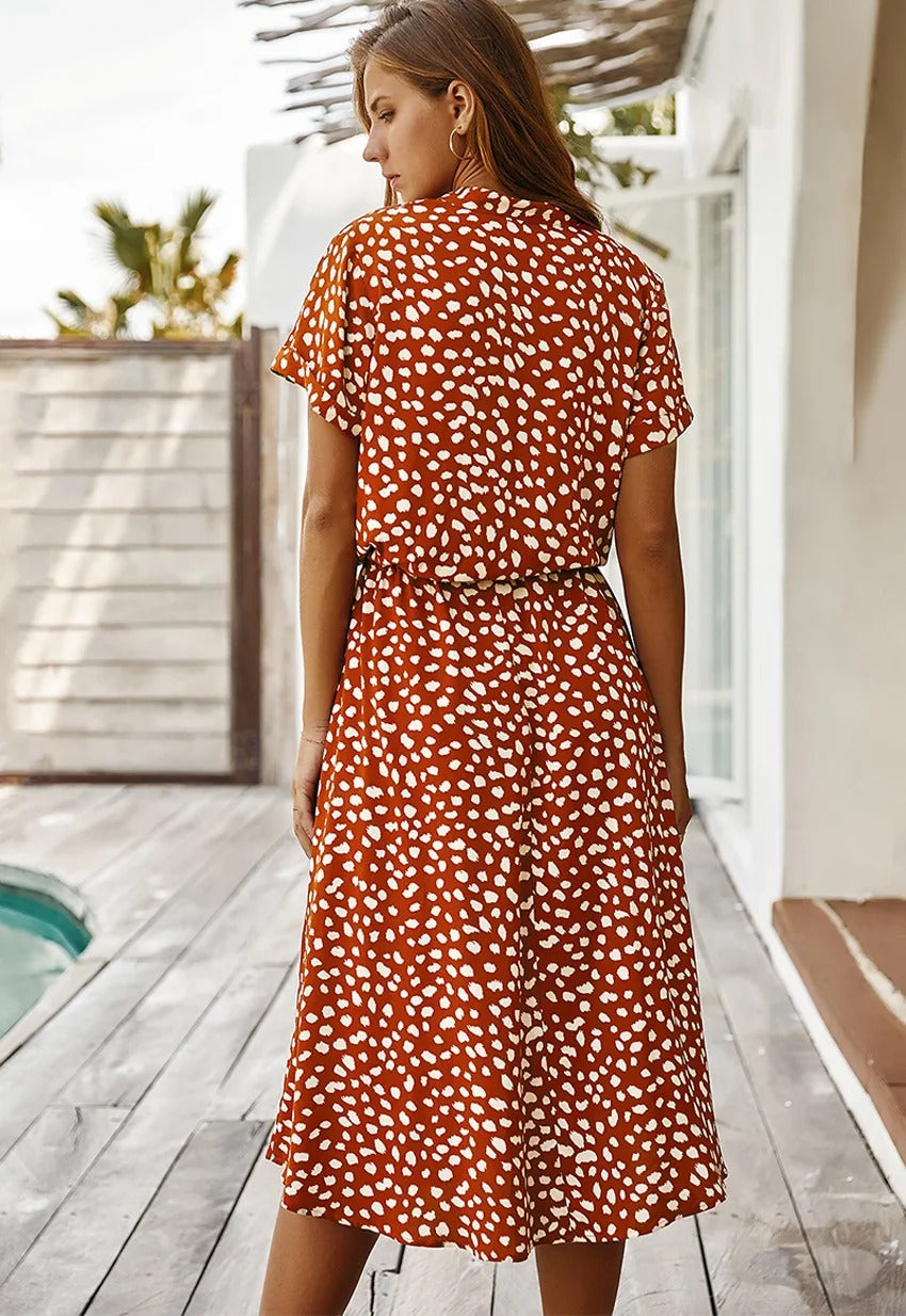 Talia | Soft-Spotted Button-Up Midi Dress