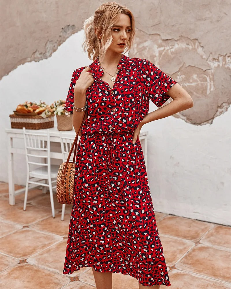 Talia | Soft-Spotted Button-Up Midi Dress