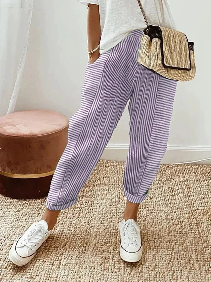 Talia | Classic Striped Cotton Trousers