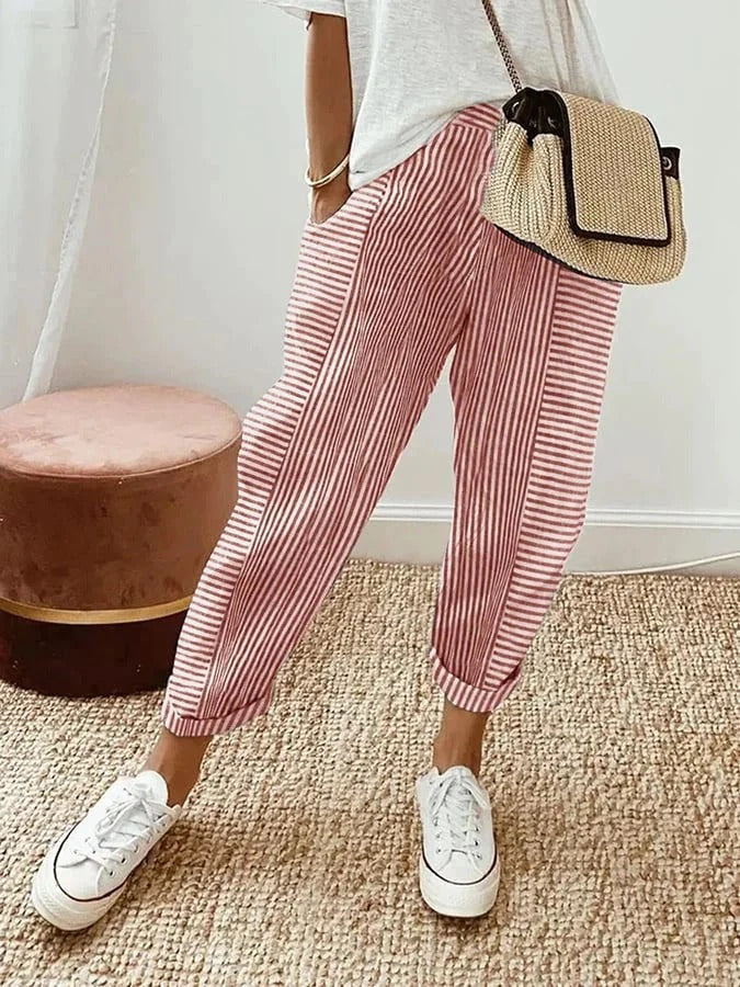 Talia | Classic Striped Cotton Trousers
