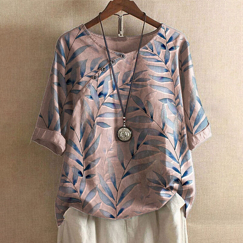 Talia | Leaf Print Button Detail Blouse