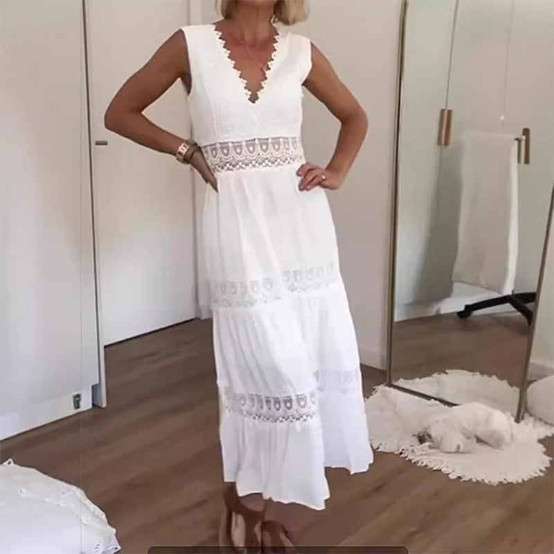 Talia | Lace Back Maxi Dress with V-Neck