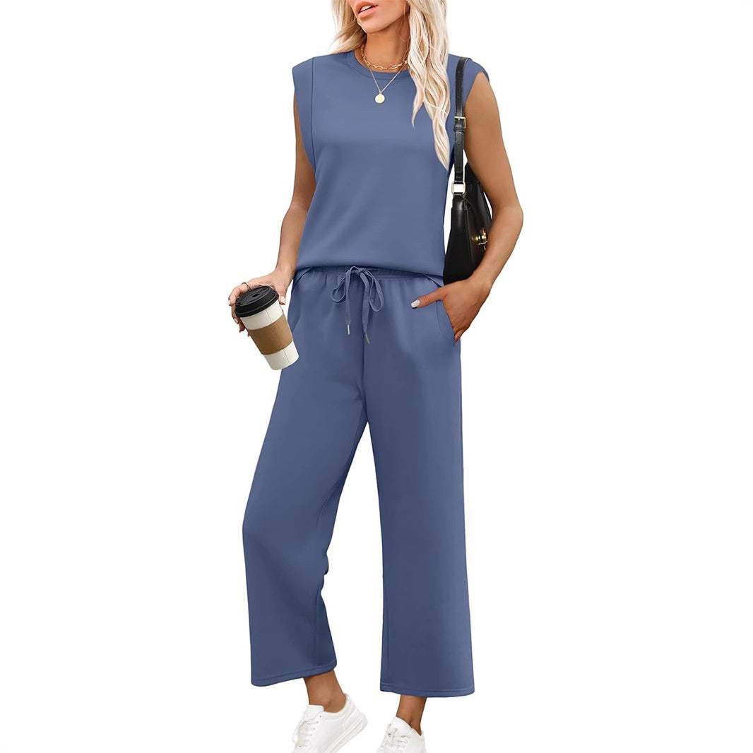 Talia | Casual Sleeveless Top & Wide Cropped Pants Set