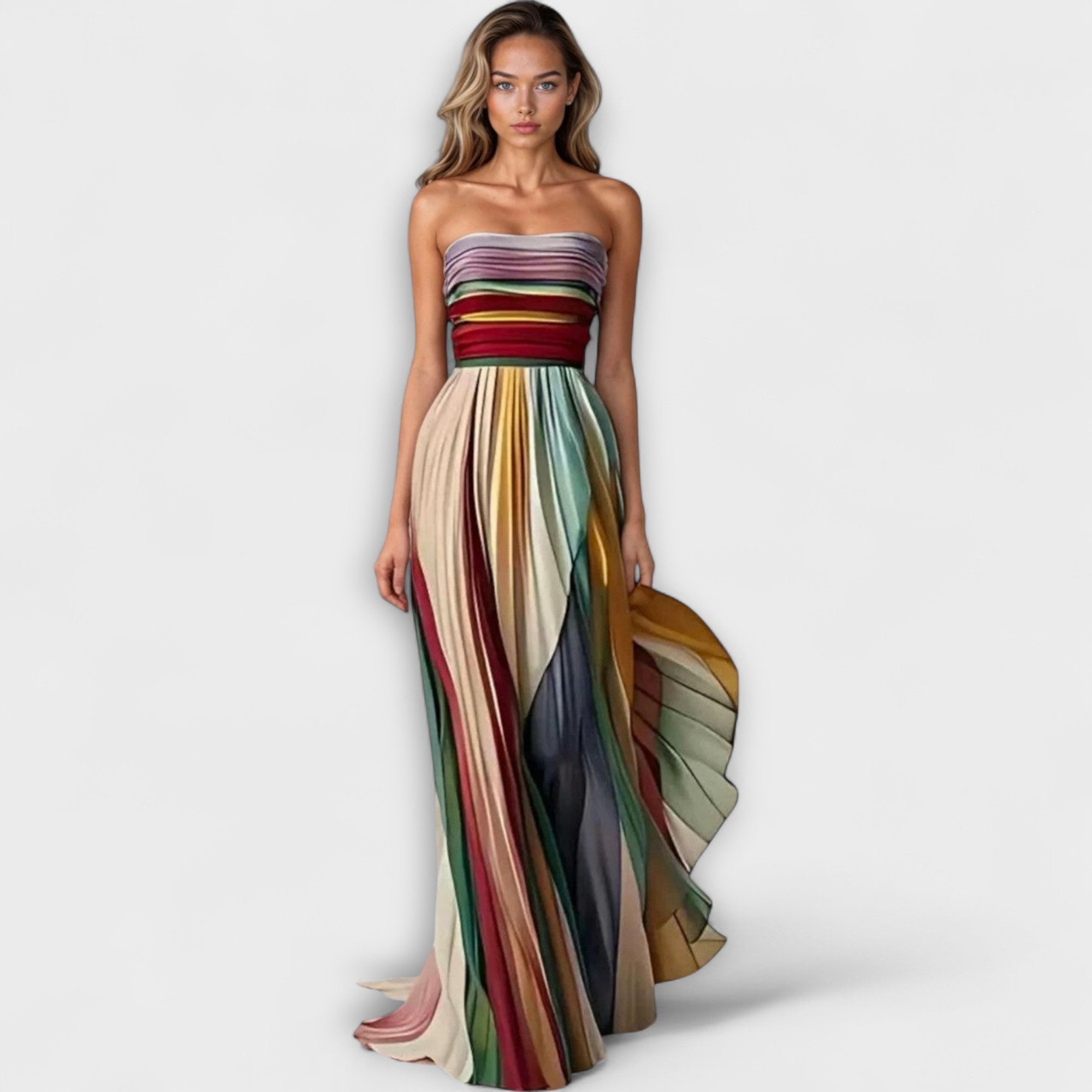 Talia | Pleated Rainbow Strapless Dress
